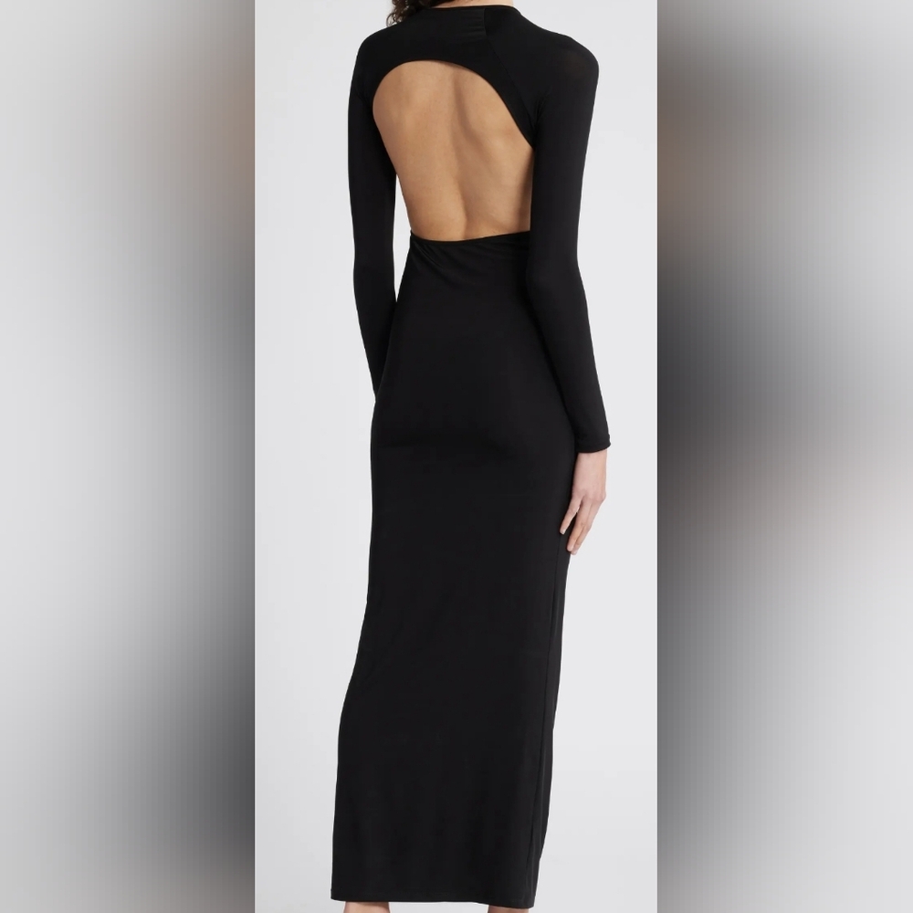 MANGO Hera Long Sleeve Black Jersey Maxi Dress US Sz 8 NWT
